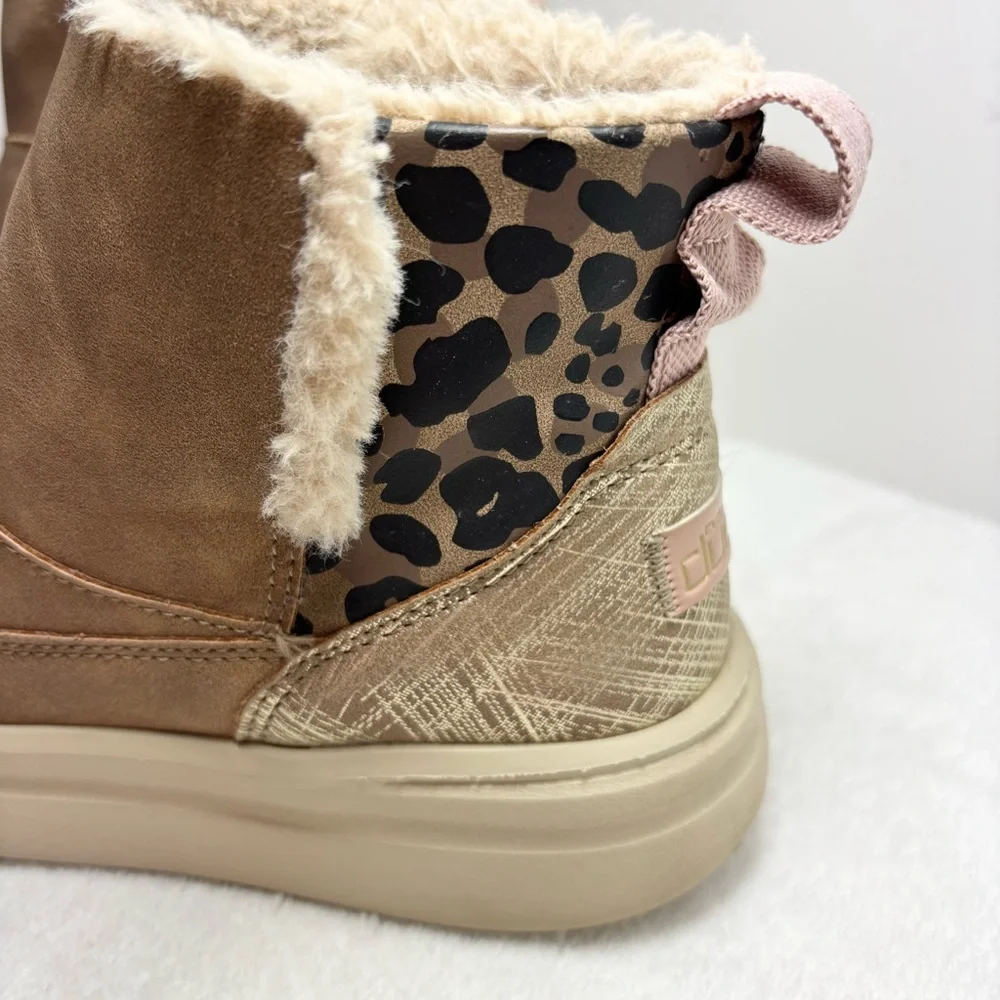 Hey Dude Kids Tan Boots with Leopard Print‎ Size 3